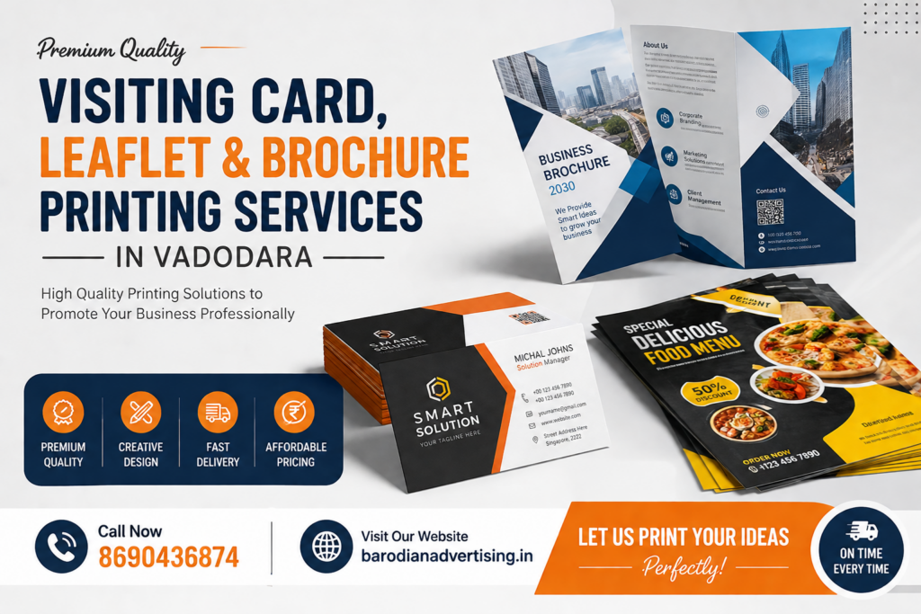visiting card printing vadodara, brochure printing vadodara, leaflet printing vadodara, flyer printing vadodara, printing services vadodara,